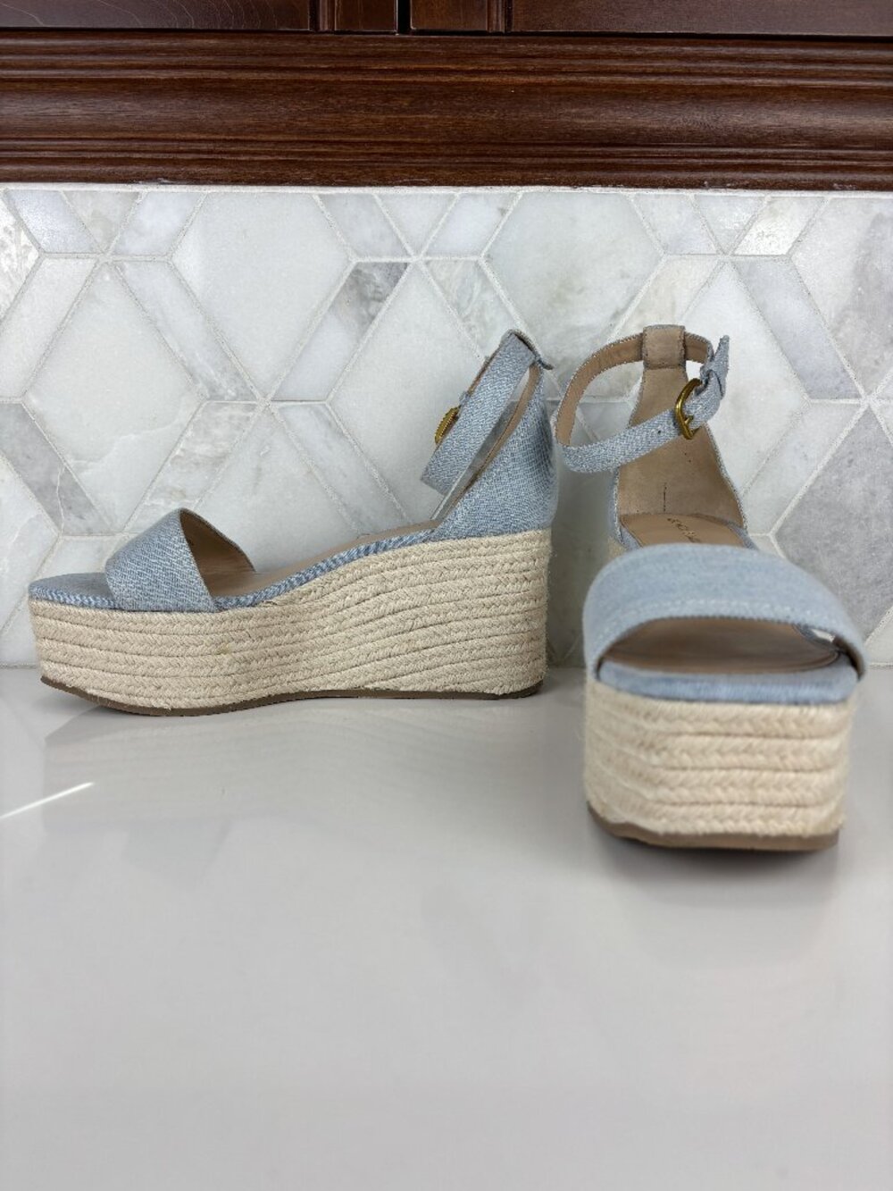 Veronica Beard Light Blue Espadrille Wedge Sandals